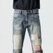 Patchwork Denim Jeans | Retro Stretch Slim Fit With Distressed Details Slim Straight Fit_mkmklike.com