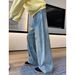 Men's Retro Embroidered Straight Leg Jeans Loose Fit American High Street Style Trendy Cool Deconstructed Trousers_mkmklike.com