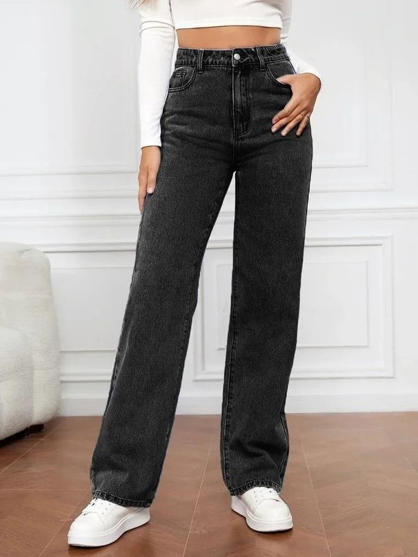 Women's Y2K Fashion Loose Straight Leg Trousers Retro Washed Denim Jeans Simple American Style Cross Border Wholesale_mkmklike.com