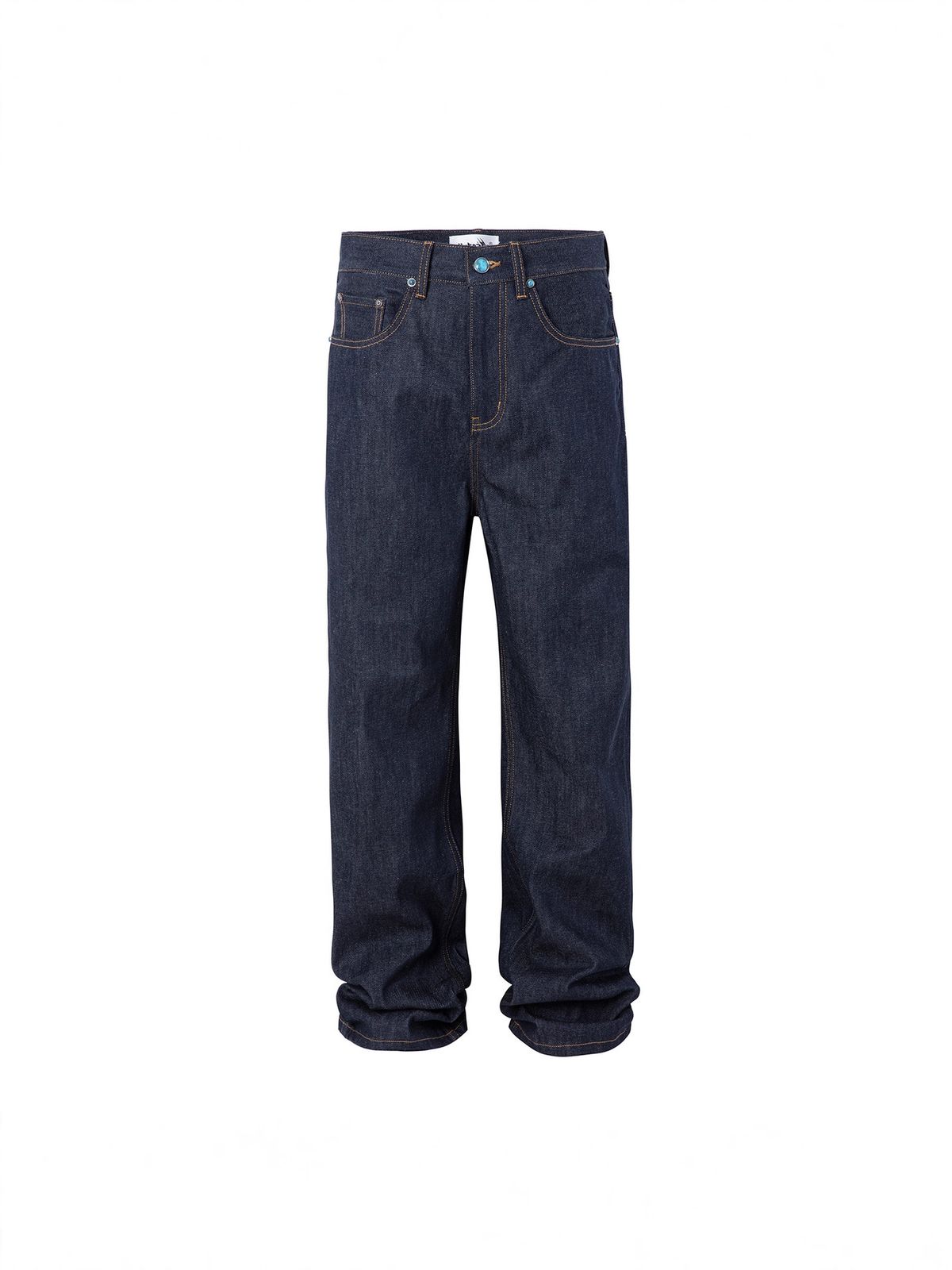 Vintage American Raw Denim Jeans For Men – Loose Straight Fit, Gemstone Studs, Retro Blue Wash_mkmklike.com