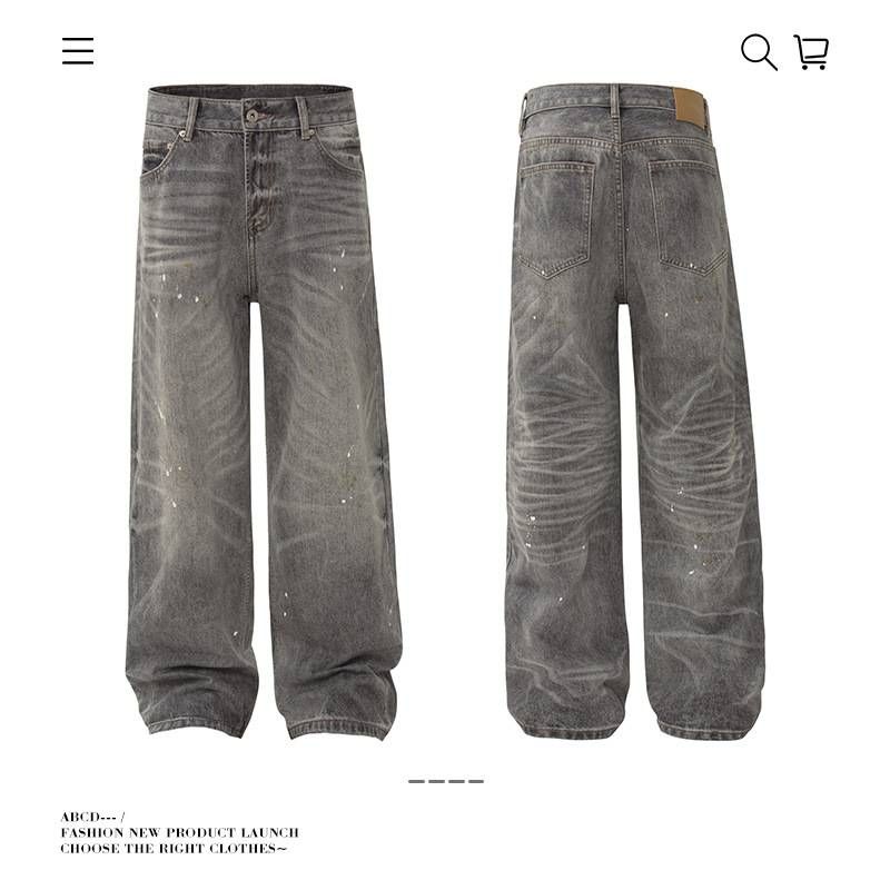 Men's Clothing Vintage Washed Distressed Paint Splatter Straight Leg Jeans For Men & Women - Streetwear Loose Fit Comfortable Slimming Long Pants_mkmklike.com