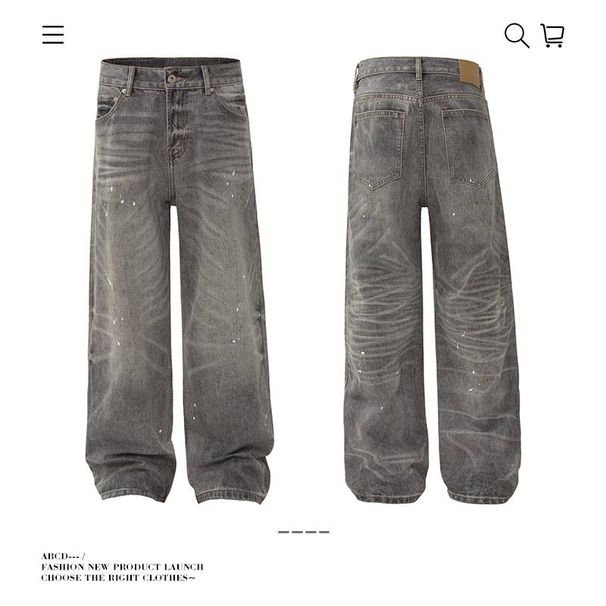 Men's Clothing Vintage Washed Distressed Paint Splatter Straight Leg Jeans For Men & Women - Streetwear Loose Fit Comfortable Slimming Long Pants_mkmklike.com