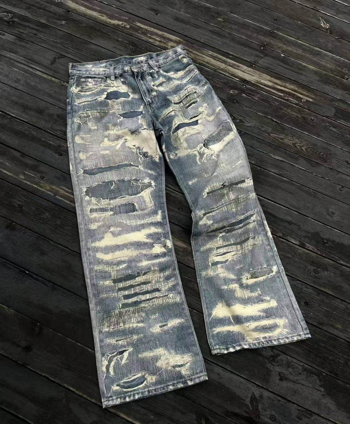 3D Laser Printed High-Street Vintage Denim Jeans For Men - Classic Straight Fit, Comfortable Cotton, Retro Blue Wash_mkmklike.com