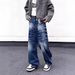 Distressed Denim Jeans With Rivet Details - Loose Fit Wide Leg Pants For Men & Women, Vintage Washed_mkmklike.com