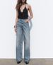 Women's Clothing Vintage Washed High-Waisted Wide-Leg Jeans Straight Loose Fit, Distressed Denim Pants In Light Blue, Grey, Black (XS/S/M/L)_mkmklike.com