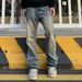 Men's Clothing High Street Vibe Distressed Yellow Mud Dyed Washed Jeans Men's Trend Ins Straight Flared Cleanfit Pants_mkmklike.com