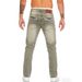 Men's Straight Leg Slim Fit Stretch Jeans Unique Leather Patch Design Retro Solid Color_mkmklike.com