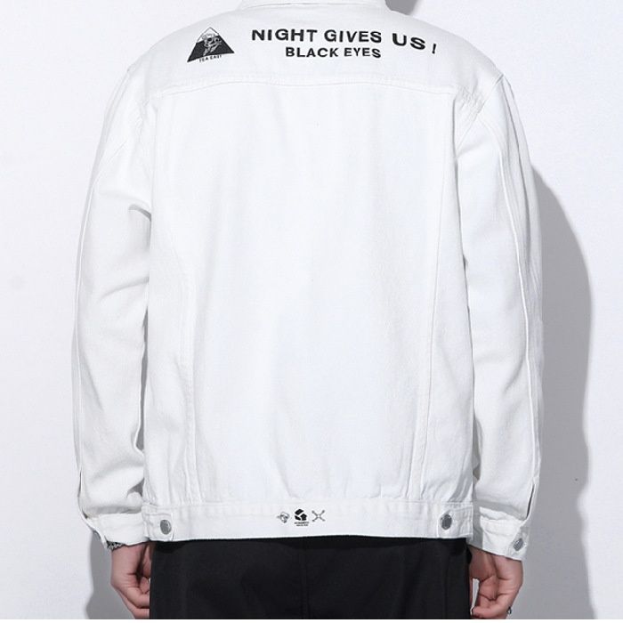 Loom Autumn Winter New European Station British Style Black White Solid Color Letter Print Wide Version Trendy Denim Jacket_mkmklike.com