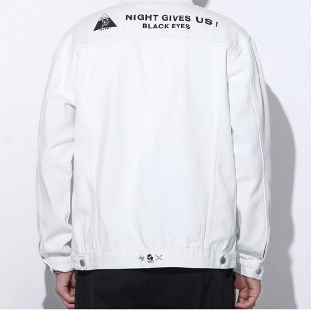 Loom Autumn Winter New European Station British Style Black White Solid Color Letter Print Wide Version Trendy Denim Jacket_mkmklike.com