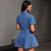K Women's New Denim Style Casual Waist Cinched Lapel Dress_mkmklike.com