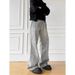 American Retro Washed Distressed Letter Print Flared Jeans For Men, Straight Leg, Loose Fit, Slimming, Clean Fit Trousers_mkmklike.com