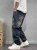 Men's Straight Leg Jeans Loose Fit Casual Versatile Long Pants American High Street Style Patterned Heat Transfer Print_mkmklike.com