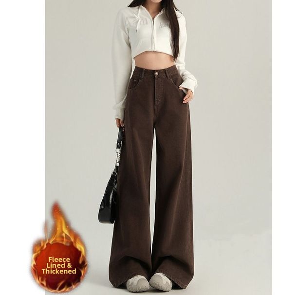 Maillard Style Fleece-Lined Straight Leg Jeans For Women – High Waist Loose Fit Winter Pants (S-2xl, Cotton Blend)_mkmklike.com