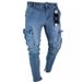 Stretch Distressed Knee Zip Jeans For Men - Slim Tapered Ankle Denim With Vintage Wash_mkmklike.com