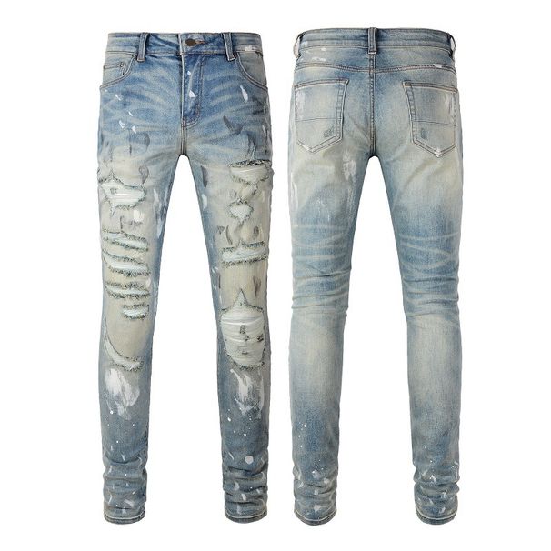 Men's Clothing Pleated Color Men's Jeans Men's Slim Fit Holes Beggar Small Feet Pants_mkmklike.com