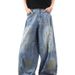 Men's Loose Wide Leg Trousers 2025 Summer American Retro Distressed Graffiti Design Curved Blade Jeans_mkmklike.com