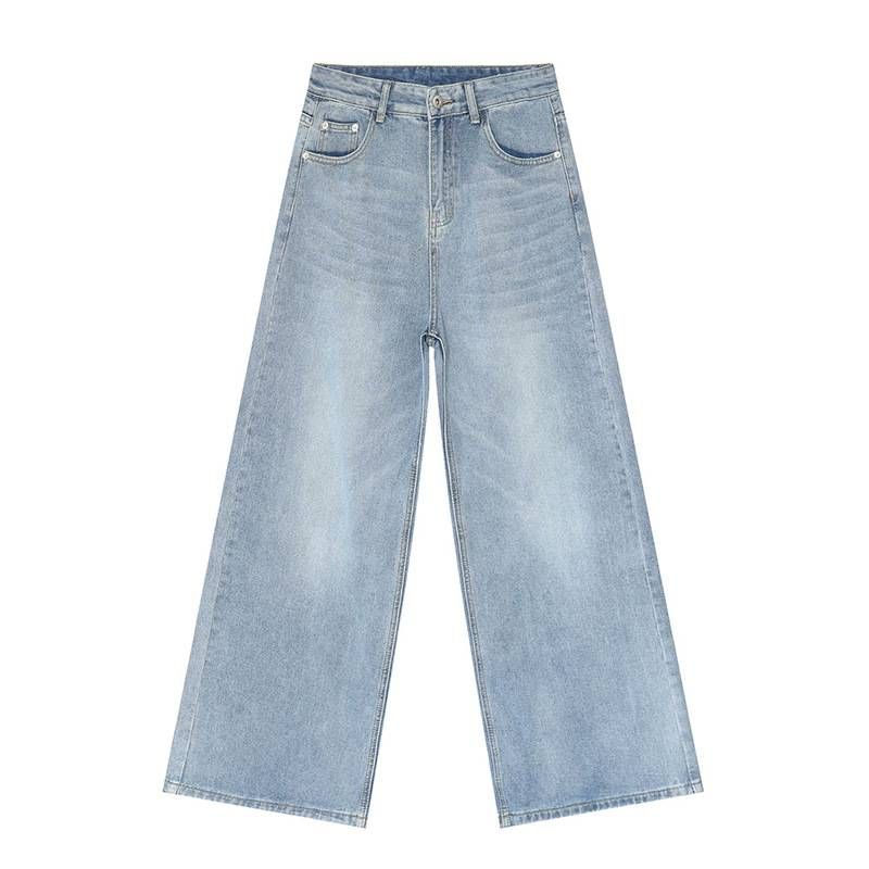 Men's Clothing Retro Wide Leg Jeans Washed Baggy Cityboy Straight Lengthened Vibe Mopping Pants_mkmklike.com