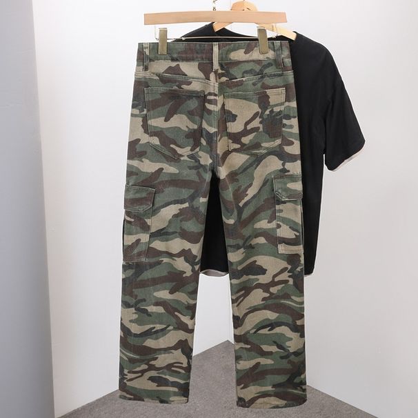 Men's Camouflage Cargo Jeans Cross Border Exclusive American Retro Loose Straight Leg Ripped Wide Leg Trousers_mkmklike.com