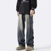 American Retro Sense Splicing Jeans Men's High-end Loose Design Niche High Street Wide-leg Drape Straight Pants Trousers_mkmklike.com