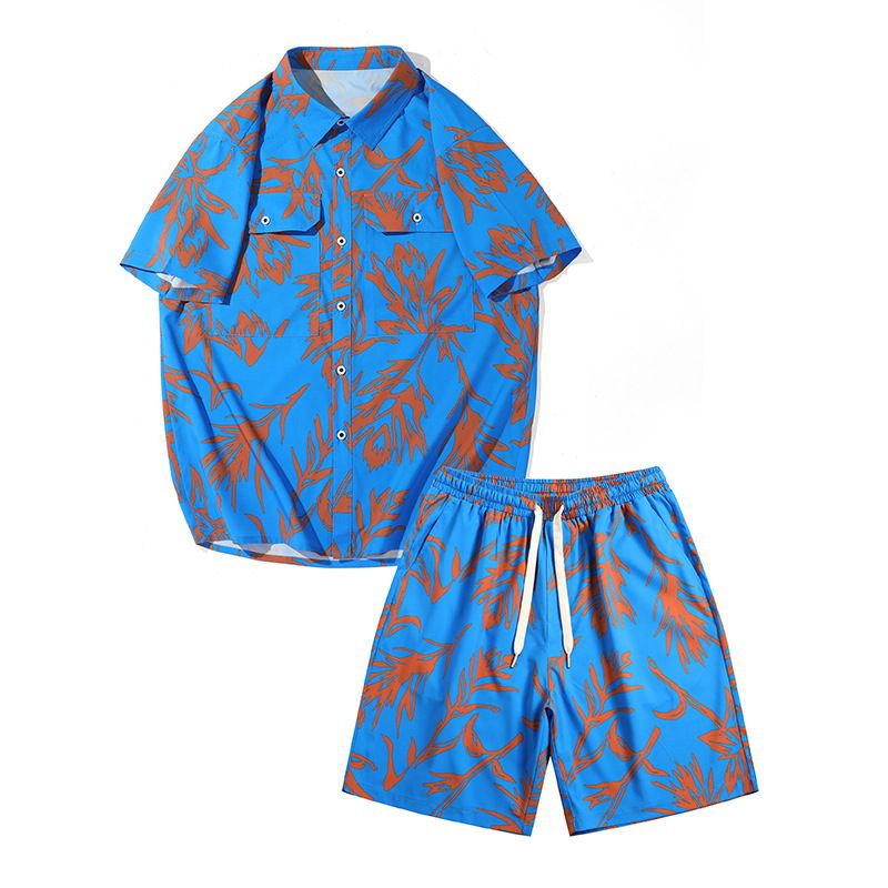 Men's Hawaiian Style Shirt Suit Plus Size Vacation Casual Short-Sleeved Shorts Beach Flower Shirt_mkmklike.com