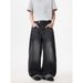 Distressed Black Washed Denim Wide-Leg Pants With Raw Hem - Trendy High Waist Casual Jeans For Men & Women_mkmklike.com