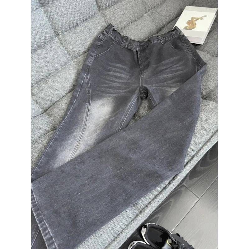 Men's Clothing Retro Gradient Black Washed Jeans Men's Straight Leg Stylish Workwear Casual Trendy Wide Leg Trousers_mkmklike.com