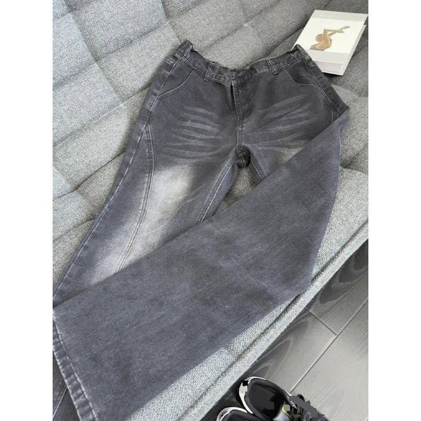 Men's Clothing Retro Gradient Black Washed Jeans Men's Straight Leg Stylish Workwear Casual Trendy Wide Leg Trousers_mkmklike.com