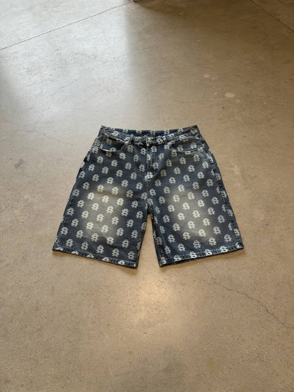 Men's Distressed Letter Print Denim Shorts - Vintage Washed Beach Shorts With Graffiti Style & UPF50+_mkmklike.com