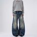 Vintage Washed Ink Splatter Jeans – Distressed Wide Leg, Unisex High Street Pants With Cutaway Details_mkmklike.com
