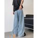 Trendy Brand Wide Leg Jeans for Men Loose plus Size Light Color Slightly Flared Hong Kong Style Spring Autumn New_mkmklike.com
