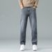 Men's Stretch Denim Trousers With Elastic Waist - Relaxed Fit Straight Leg Comfort Pants For Casual Wear_mkmklike.com