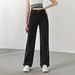 High Waisted Slimming Wide Leg Denim Jeans Rhinestone Embellished Women's Style Spring Autumn Instagram Worthy_mkmklike.com