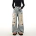 Unisex Distressed Embroidered Washed Jeans – Loose Straight Leg Denim Pants For Men & Women, Vintage Streetwear Style_mkmklike.com