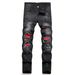 Men's Clothing Ripped Black Jeans Men's Spot Korean Version Basic Straight Type Hand Painted_mkmklike.com