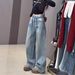 Women's Vintage Star-Embossed Flare Jeans – High-Waisted Wide-Leg Denim Pants With Rhinestone Detailing (Blue, Sizes S-XL)_mkmklike.com