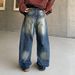 Vintage Distressed Embroidered Straight-Leg Jeans For Men – High Street Retro Loose Fit Denim Pants With Hand-Painted Details_mkmklike.com