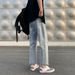 Men's Vintage Distressed Denim Jeans - Relaxed Straight Leg Wide Fit With Raw Hem & Ripped Details, Casual Streetwear For Summer_mkmklike.com