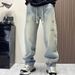 Men's Classic Straight-Leg Jeans – Vintage Washed Blue Denim Pants With Adjustable Drawstring & Relaxed Fit (Sizes S-3xl)_mkmklike.com