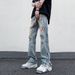 Men's Retro Distressed High Waist Flared Jeans Side Zipper Vibe Spring Style High Street Denim Pants_mkmklike.com