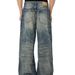 Men's Distressed Vintage Blue Jeans – American Retro Washed Denim, Relaxed Straight-Leg Fit, Unisex Casual Pants (S-3XL, Mid-Rise, Cotton Blend)_mkmklike.com