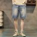 Men's Vintage Workwear Denim Shorts, Summer Lightweight Relaxed Fit Straight Leg Cargo Shorts 5-Pocket Design_mkmklike.com