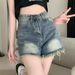 Raw Edge Denim For Women, Spring 2023 New Style, American Retro Hot Girl Loose Straight Shorts_mkmklike.com