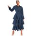 Women’s Denim Tiered Dress – Long Sleeve Lapel Collar Maxi Dress (Dark Blue, S-2XL)_mkmklike.com