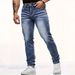 High Street Men's Jeans Nostalgic Color Embroidery Elastic Slim Small Straight Casual Men's Trousers_mkmklike.com