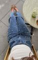 K European And American Women's Diagonal Waist Cross Retro Nail Bead Straight Tube Fringed Denim Pants_mkmklike.com