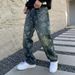 Men's Clothing Retro jeans men's fashion brand autumn and winter high street washed fashion print loose casual straight wide leg mopping trousers_mkmklike.com