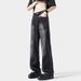 American-style Washed Cool Men's Jeans, Trendy Brand, Loose Fit, Lightning Pattern, Straight-leg Pants, High Street_mkmklike.com
