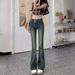 ELLE Hong Kong Style Retro Elastic High Waist Flared Jeans For Women Spring Autumn 2025 New Straight Slim Fit Long Pants_mkmklike.com