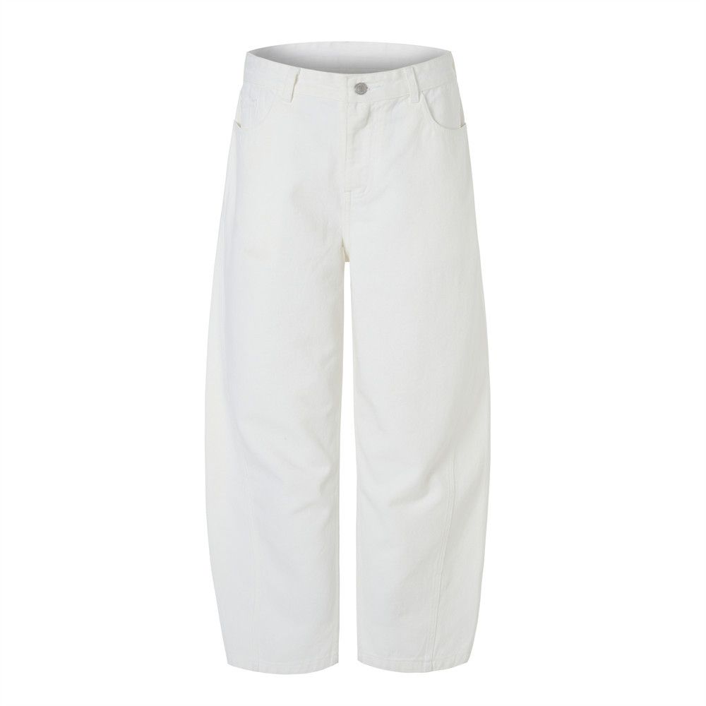 American Style Wide-Leg Denim Men's Vibe Trendy Brand Simple Basic Solid Color Versatile Curved Scimitar Pants_mkmklike.com