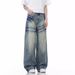 Men's Clothing Light Blue Flared Jeans For Men Autumn Trendy Brand Loose Washed Pants High Street Straight Scimitar Pants_mkmklike.com